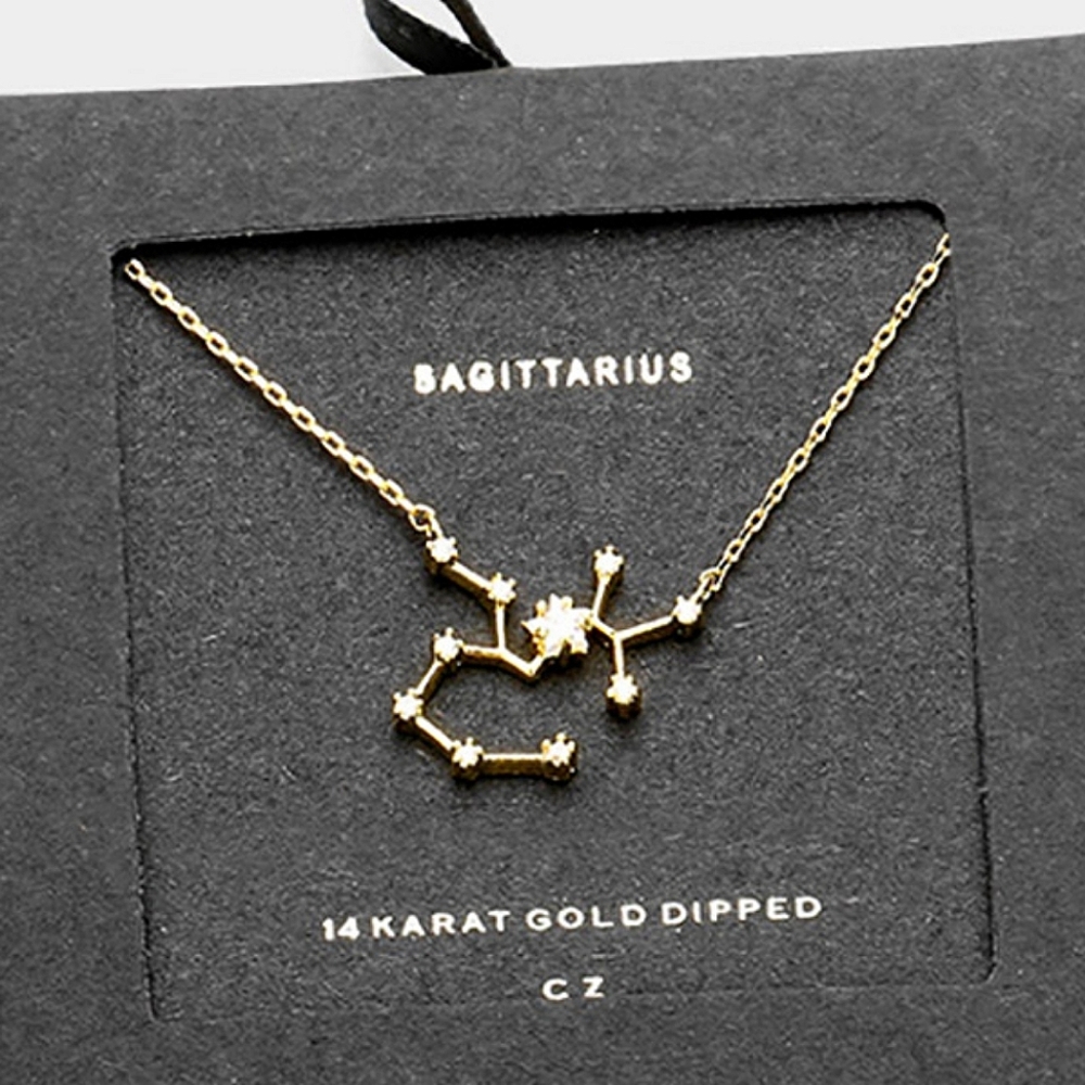SAGITTARIUS Gold Dipped CZ Zodiac Necklace Constellation Star Sign Pendant